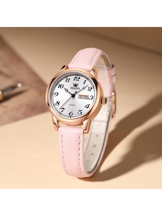 Olevs Women\'s Pink Vintage Leather Waterproof Reloj Mujer Quartz Luxury Watch main image 4